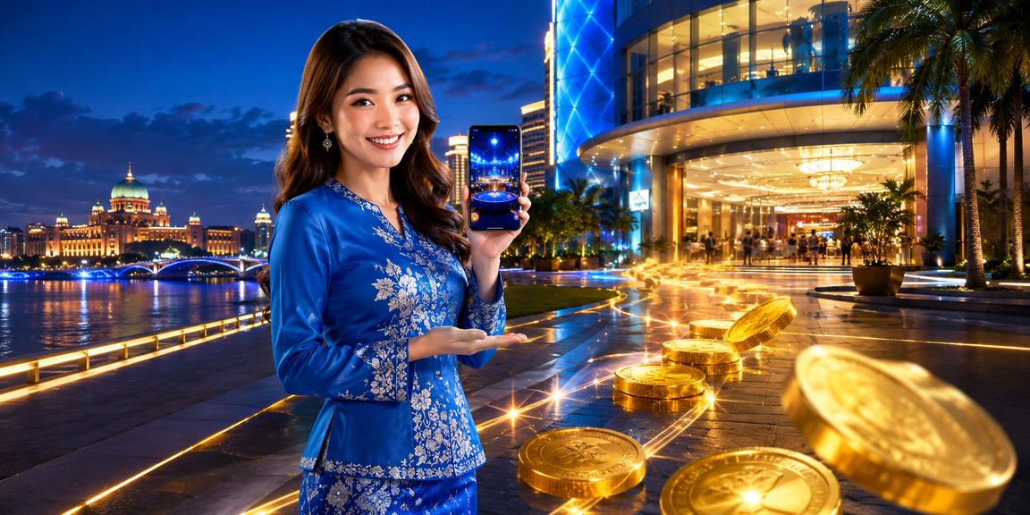 Pengguna wanita Malaysia dalam baju kurung menggunakan aplikasi kasino alpha666 di telefon mudah alih